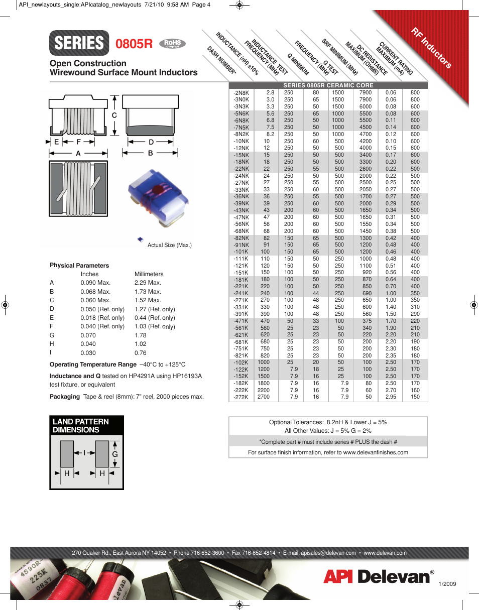 API Delevan 0805R User Manual | 1 page