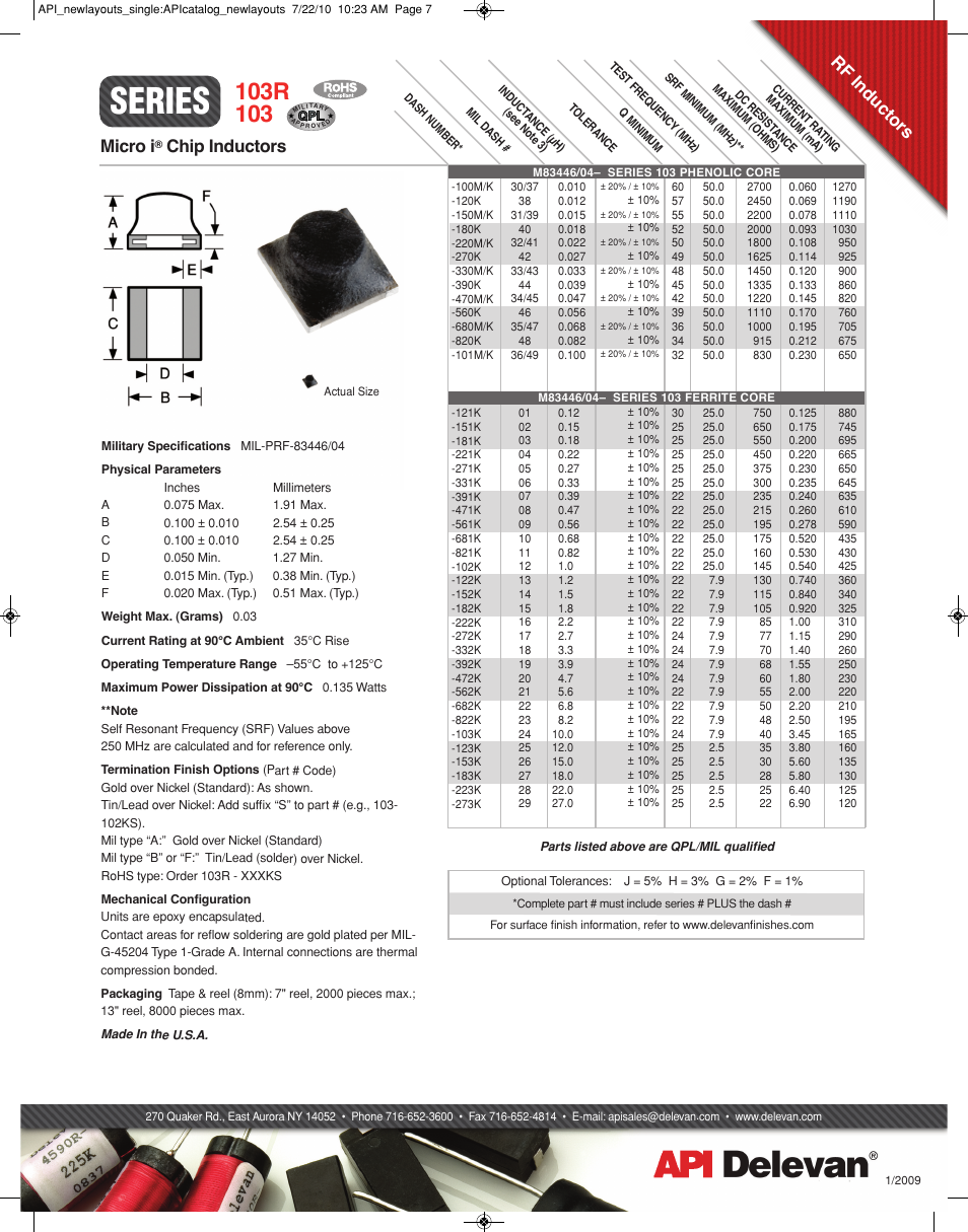 API Delevan 103 & 103R User Manual | 1 page