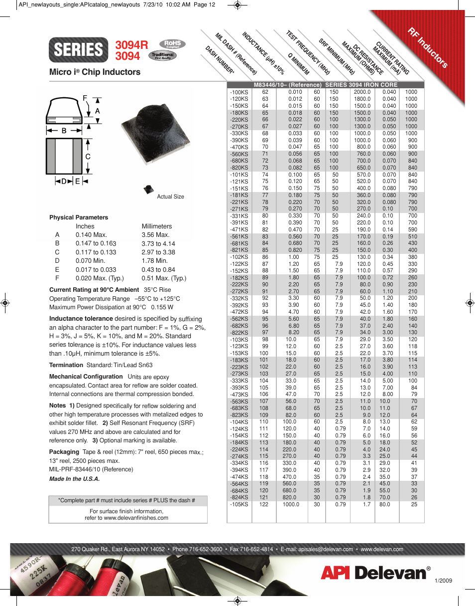 API Delevan 3094 & 3094R User Manual | 1 page