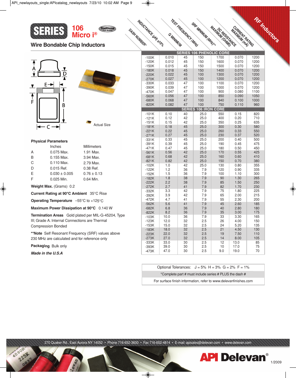 API Delevan 106 Micro i User Manual | 1 page