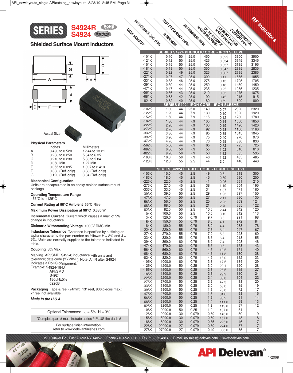 API Delevan S4924 & S4924R User Manual | 1 page