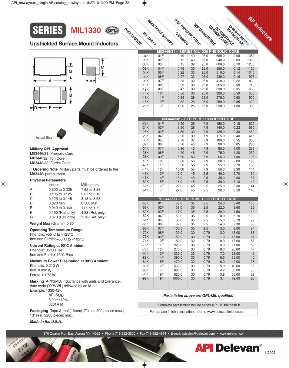 API Delevan MIL1330 User Manual | 1 page