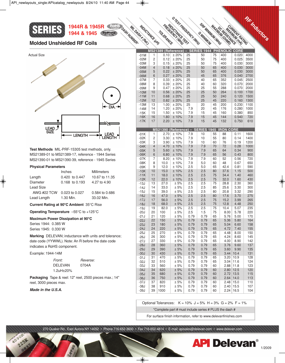 API Delevan 1945 & 1945R User Manual | 1 page