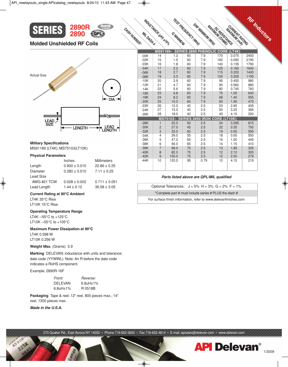 API Delevan 2890 & 2890R User Manual | 1 page