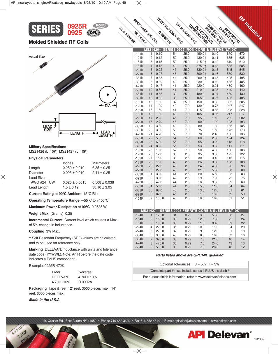 API Delevan 0925 & 0925R User Manual | 1 page