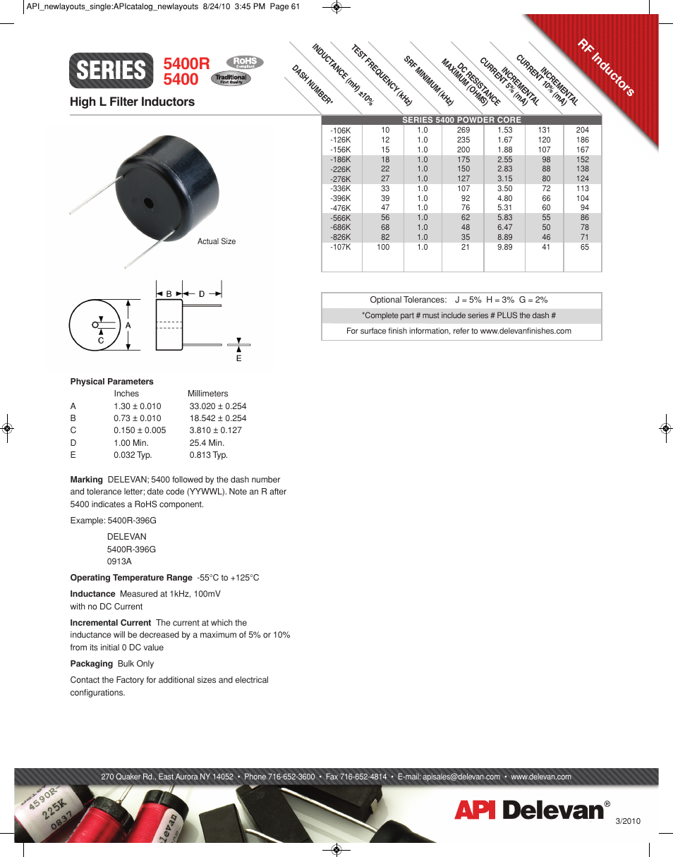 API Delevan 5400 & 5400R User Manual | 1 page