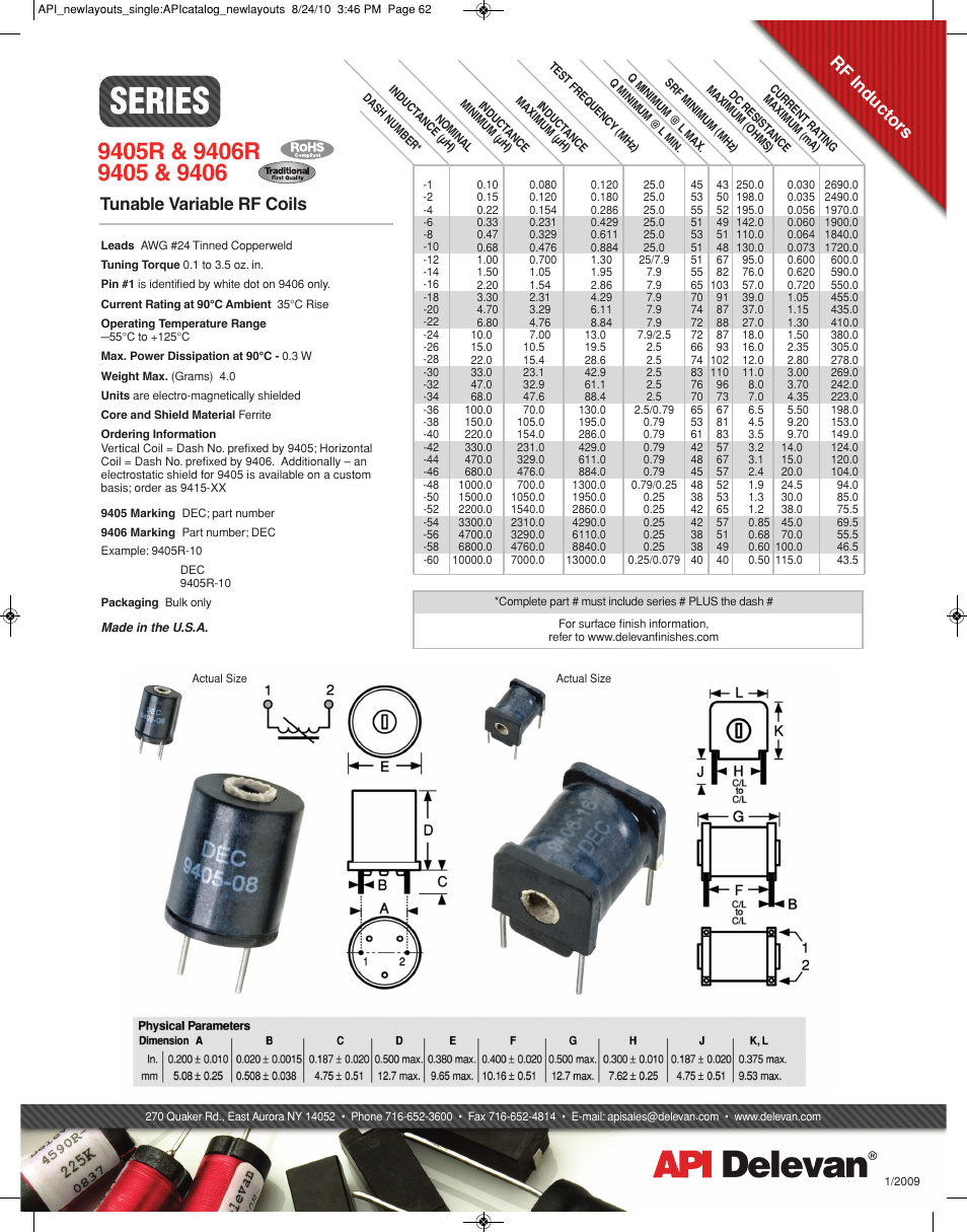 API Delevan 9405 & 9405R User Manual | 1 page