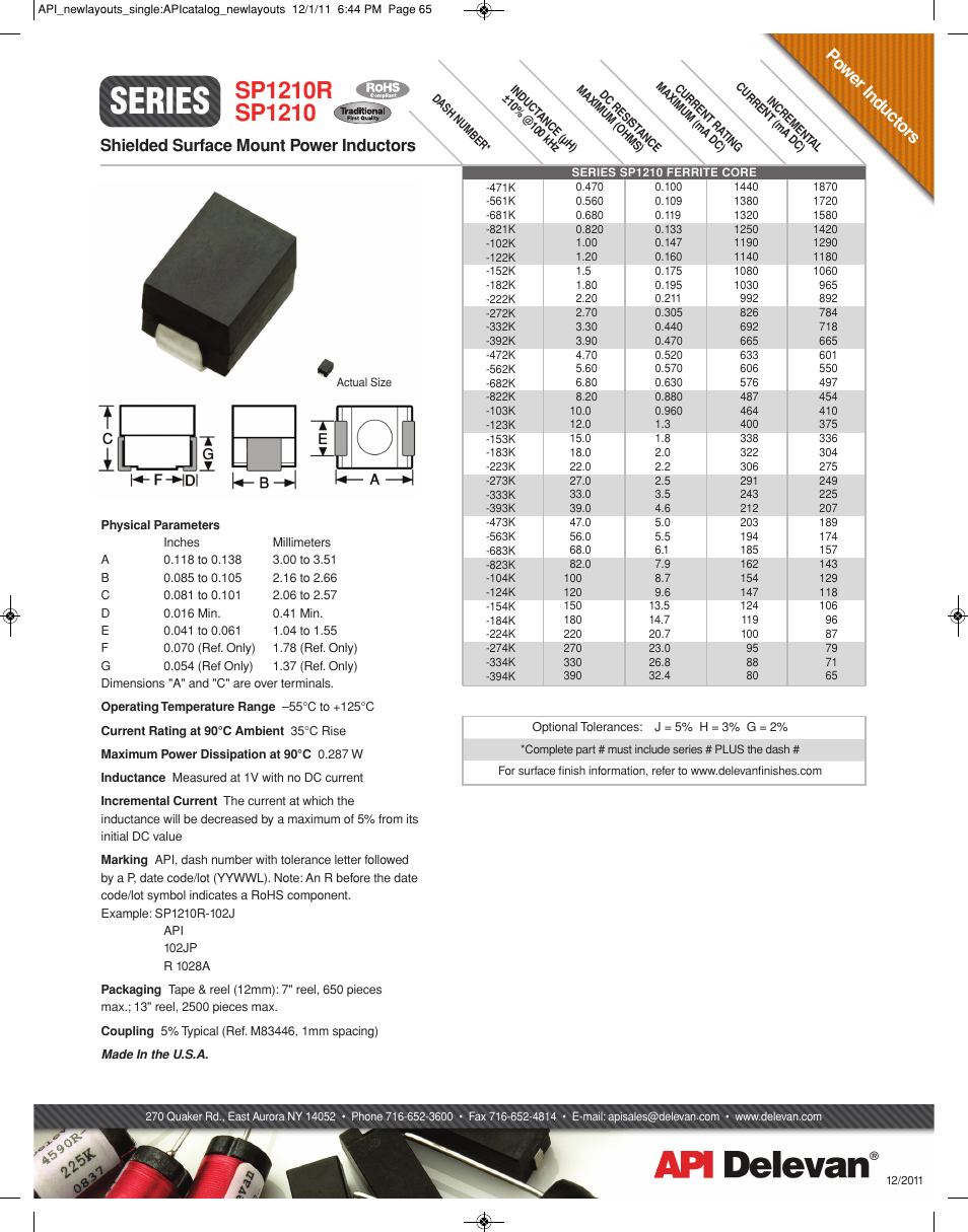 API Delevan SP1210 & SP1210R User Manual | 1 page