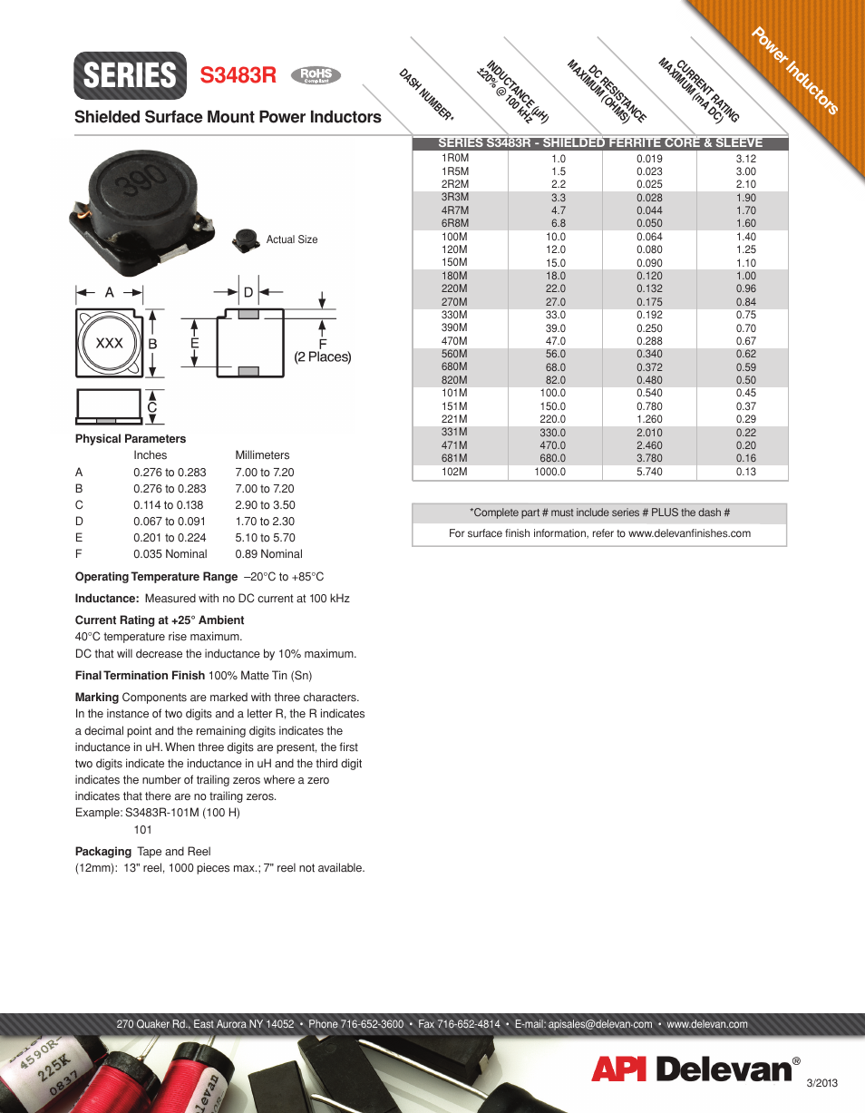 API Delevan S3483R User Manual | 1 page