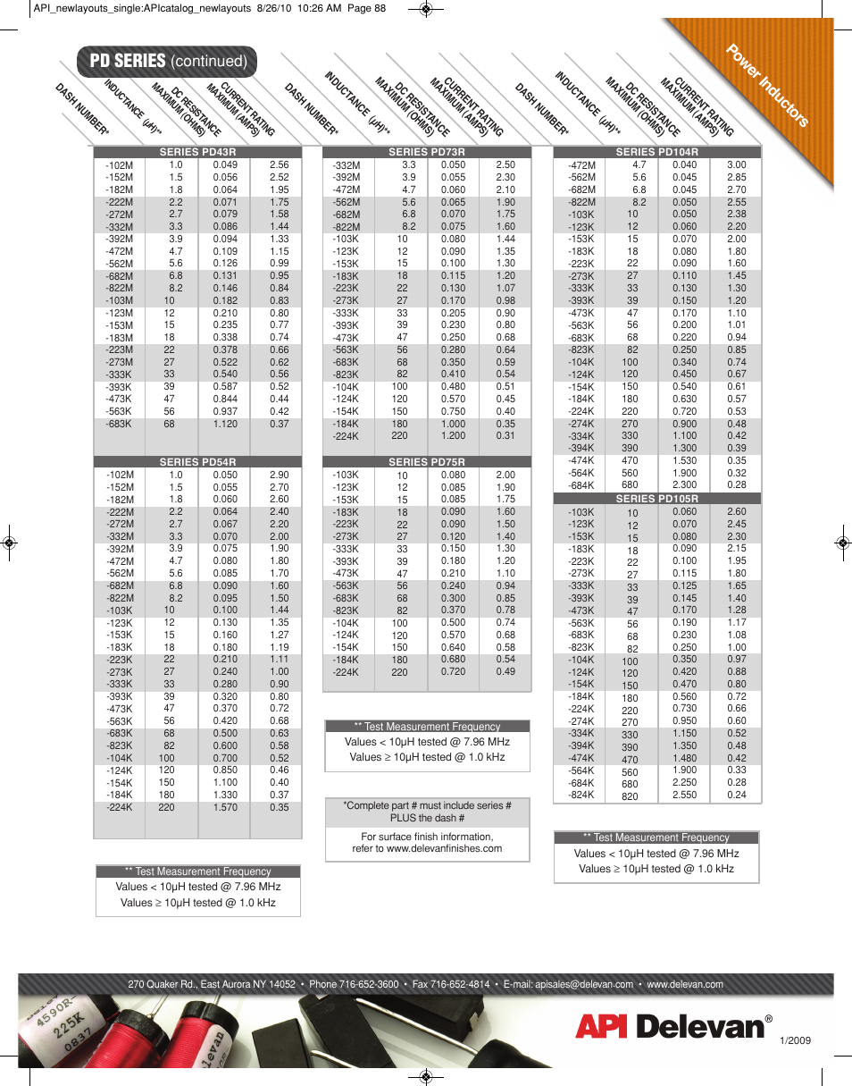 Pd series, Po w er i nd uc to rs, Continued) | API Delevan PDxxxR User Manual | Page 2 / 2