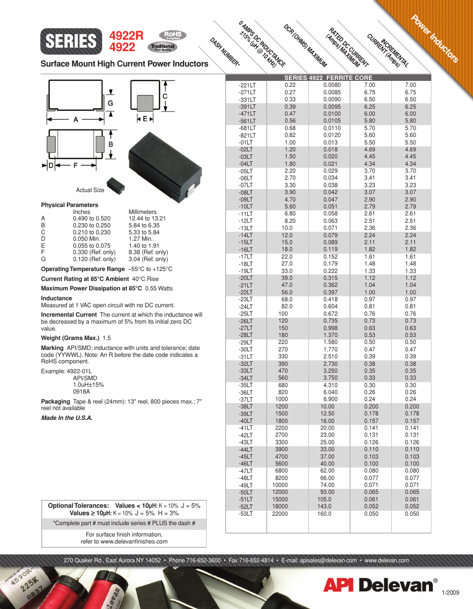 API Delevan 4922 & 4922R User Manual | 1 page