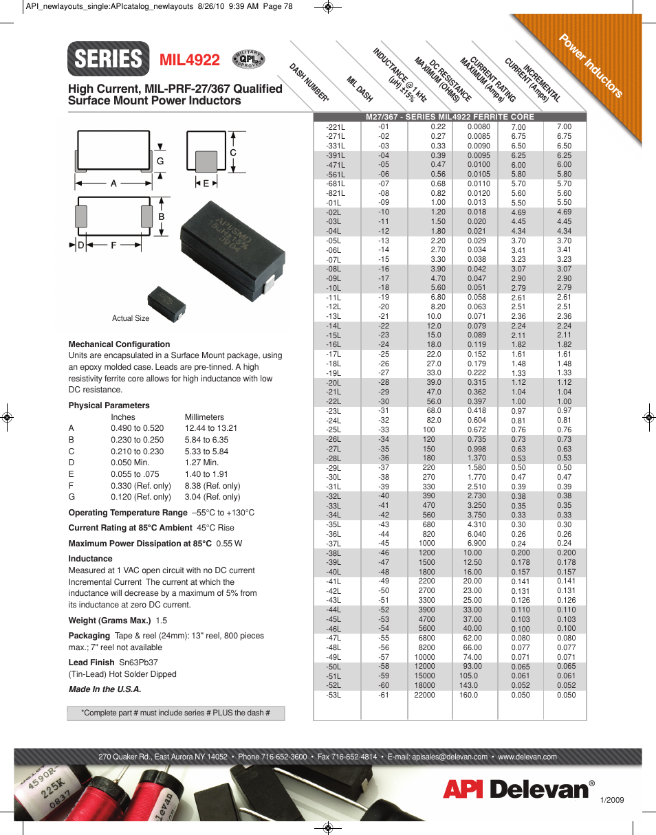 API Delevan MIL4922 User Manual | 1 page