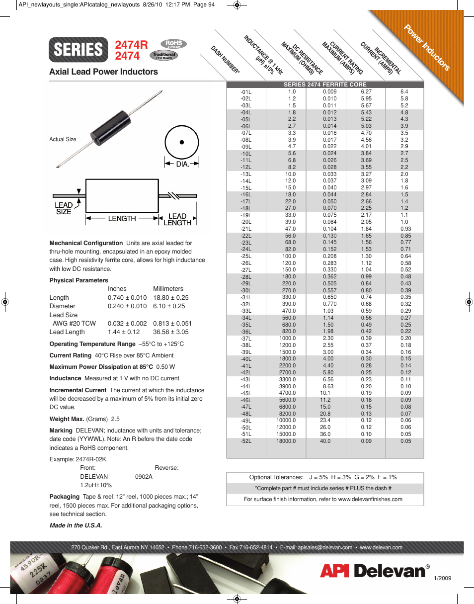 API Delevan 2474 & 2474R User Manual | 1 page