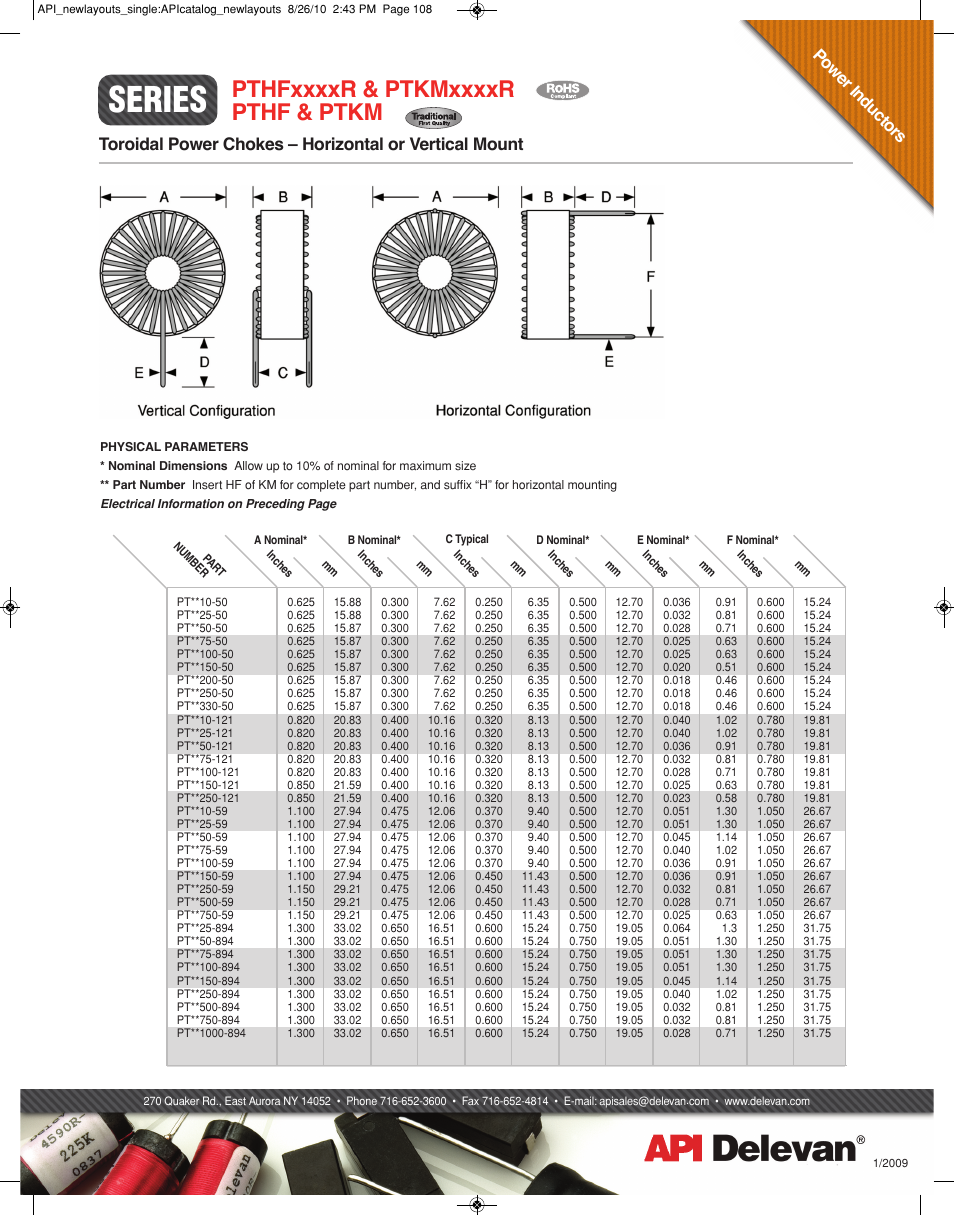 Series, Po w er i nd uc to rs | API Delevan PTKM & PTKMxxxxR User Manual | Page 2 / 2