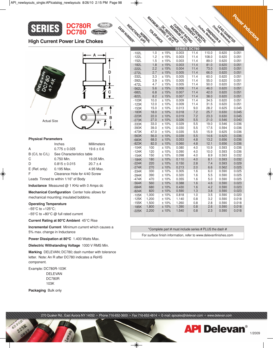 API Delevan DC780 & DC780R User Manual | 1 page