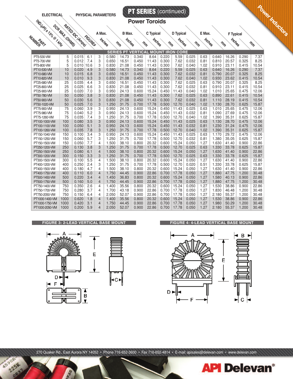 Pt series, Po w er i nd uc to rs, Continued) | Power toroids | API Delevan PT & PTxxxxR User Manual | Page 3 / 4