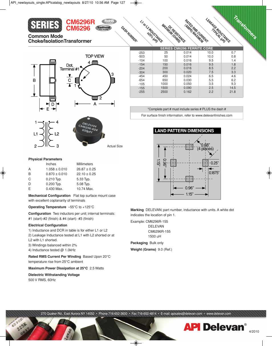 API Delevan CM6296 & CM6296R User Manual | 1 page
