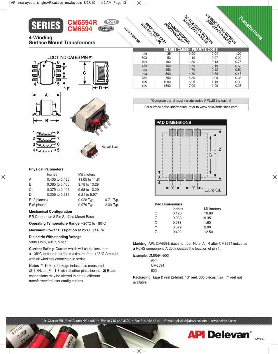 API Delevan CM6594 & CM6594R User Manual | 1 page