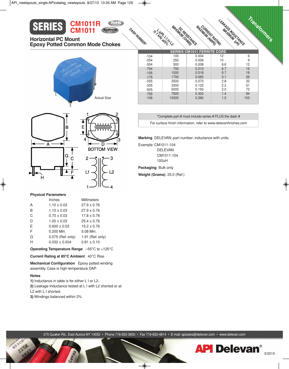 API Delevan CM1011 & CM1011R User Manual | 1 page