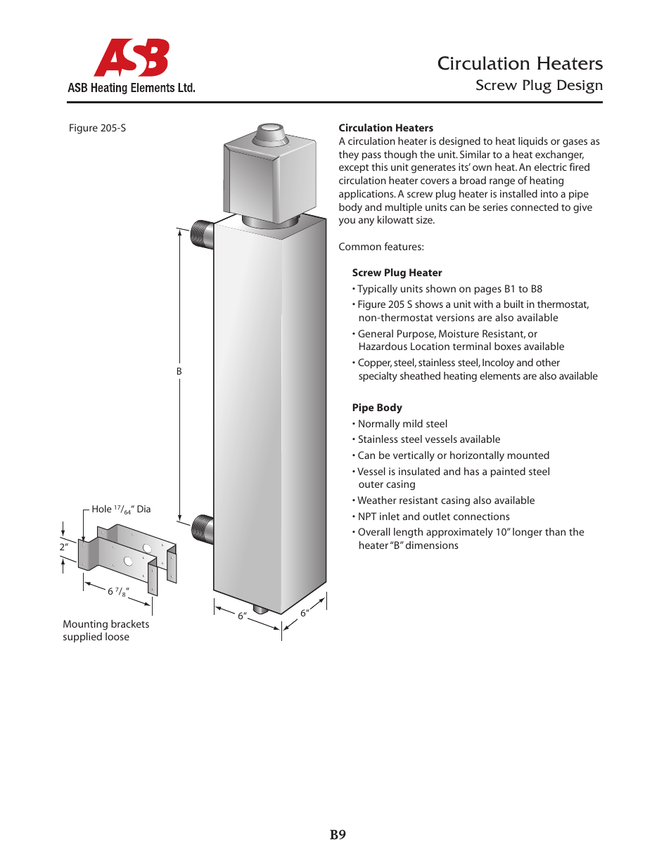 ASB Heating Elements Ltd. Circulation Heaters Screw Plug Design User Manual | 1 page