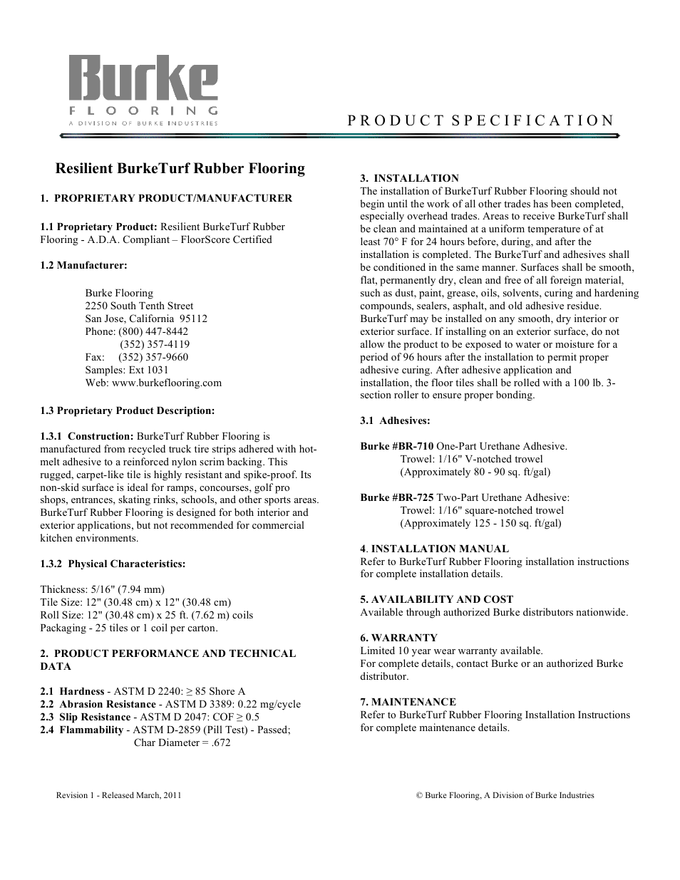 Burke Flooring BurkeTurf User Manual | 2 pages