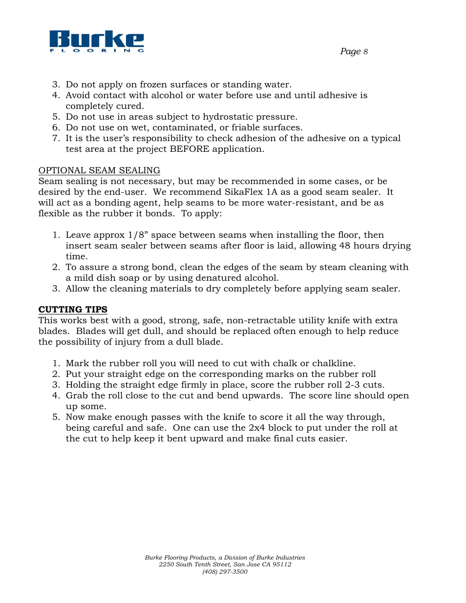 Burke Flooring EcoFitness Rubber Sheet Rolls Installation User Manual | Page 8 / 8