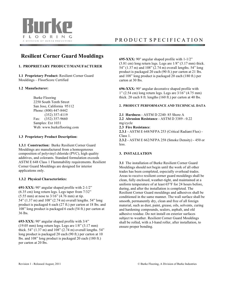 Burke Flooring Corner Guards User Manual | 2 pages