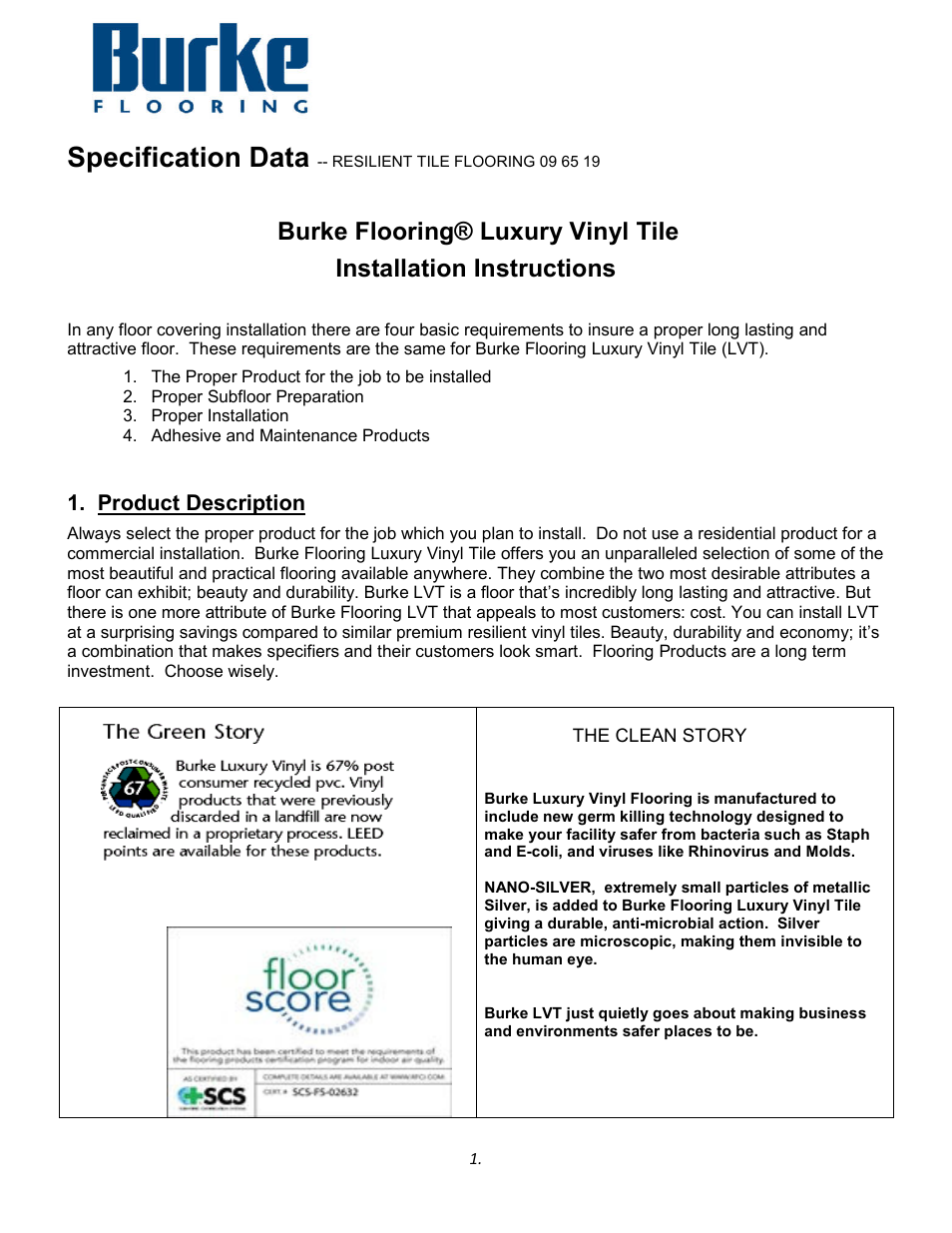 Burke Flooring Luxury Vinyl Tile Installation User Manual | 6 pages