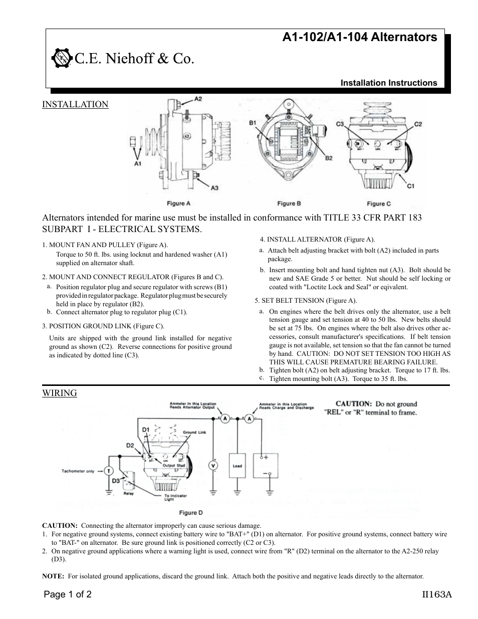 C.E. Niehoff & Co. A1-102/A1-104 Installation User Manual | 2 pages