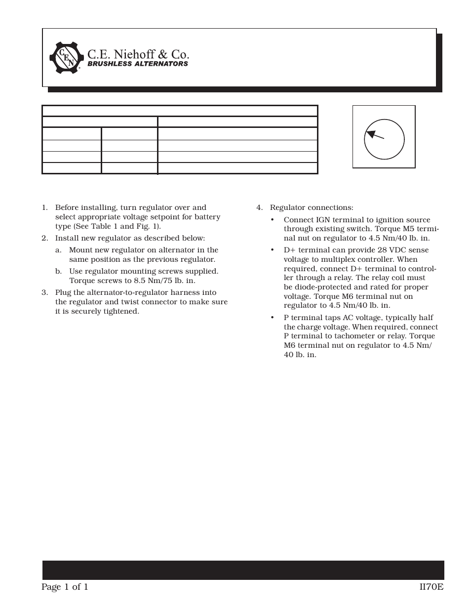 C.E. Niehoff & Co. A2-325/A2-330/A2-336 Regulator Installation User Manual | 1 page