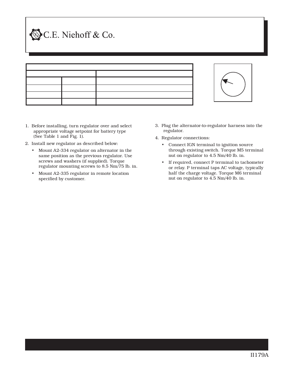 C.E. Niehoff & Co. A2-334/A2-335 Regulator Installation User Manual | 1 page