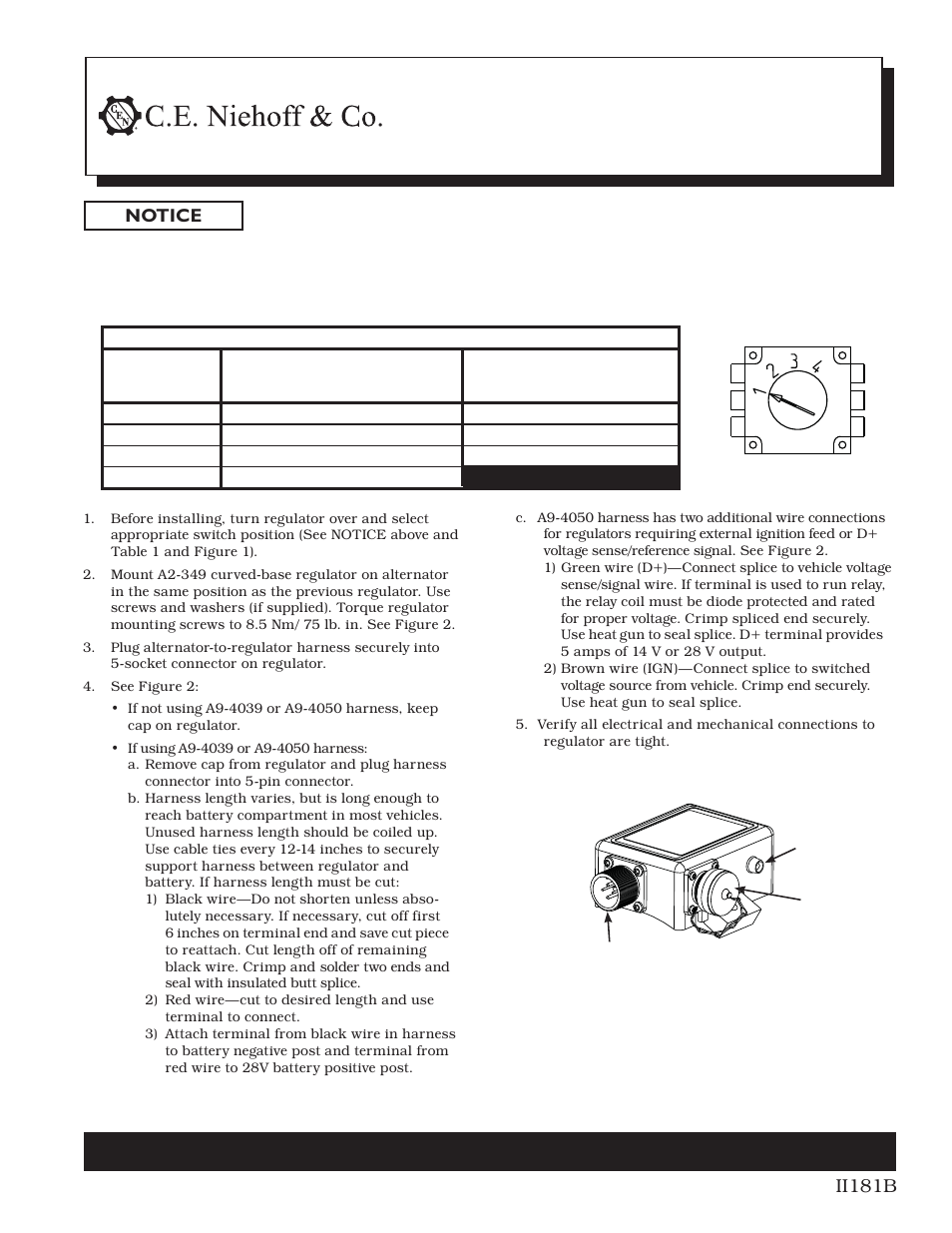 C.E. Niehoff & Co. A2-349 Regulator Installation User Manual | 1 page