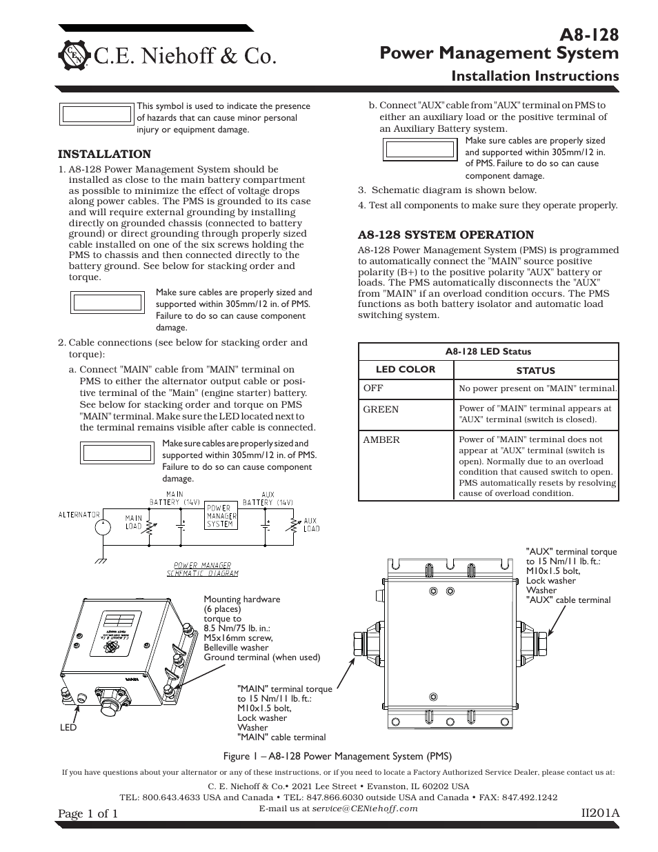 C.E. Niehoff & Co. A8-128 Power Management System Installation User Manual | 1 page