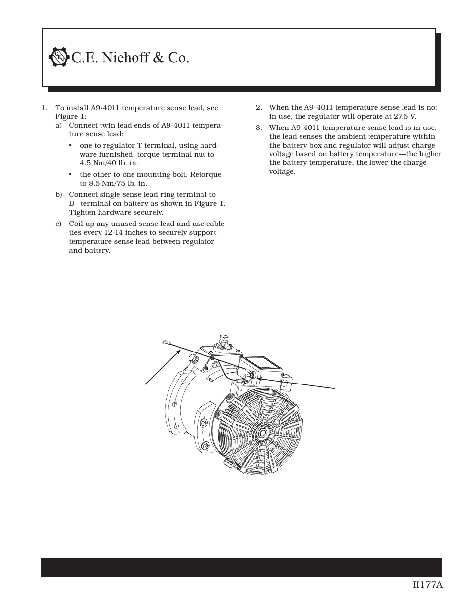 C.E. Niehoff & Co. A9-4011 Temperature Sense Lead Instructions User Manual | 1 page