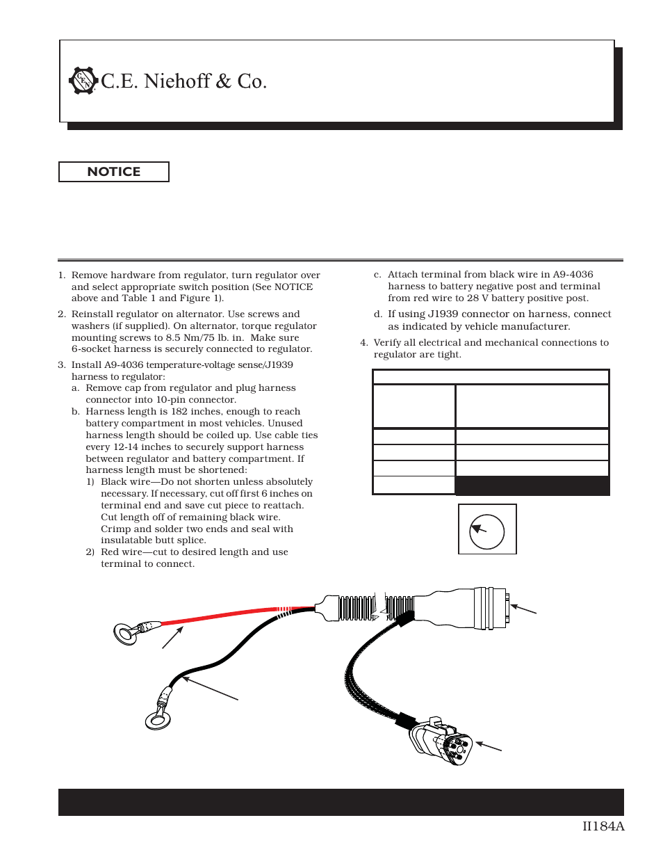 C.E. Niehoff & Co. A9-4036 TV/J1939 Harness Installation User Manual | 1 page