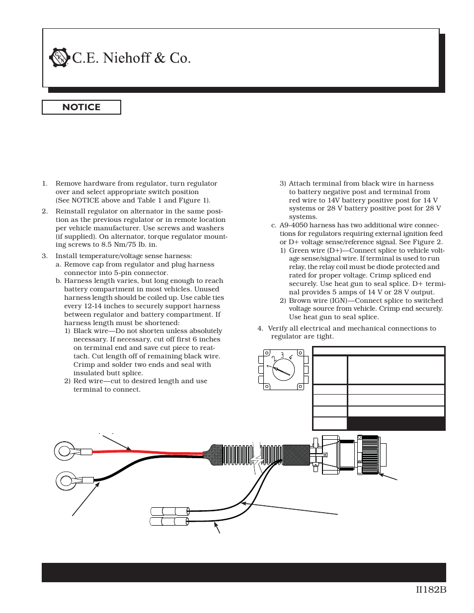 C.E. Niehoff & Co. A9-4039/A9-4050 Temperature-Voltage Sense Harness Instructions User Manual | 1 page