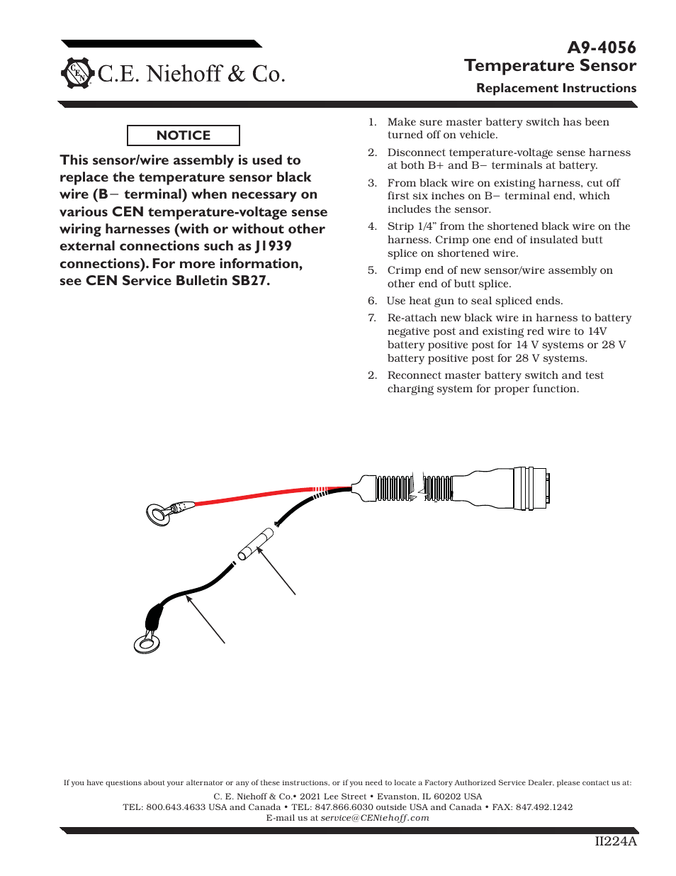 C.E. Niehoff & Co. A9-4056 Temperature Sensor Replacement User Manual | 1 page