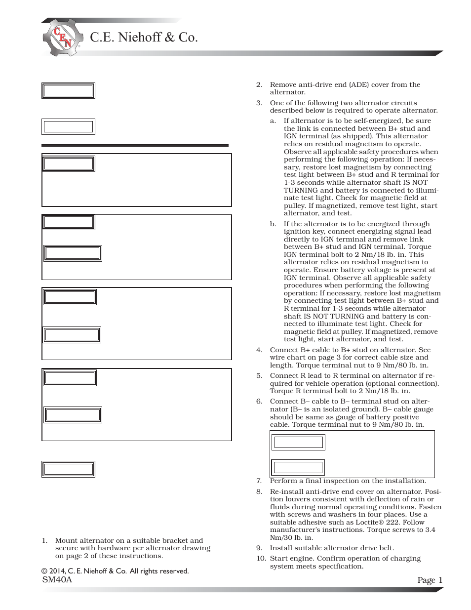 C.E. Niehoff & Co. C130/C131/C132 Inst/Parts Rep/TG Combo Guide User Manual | 12 pages