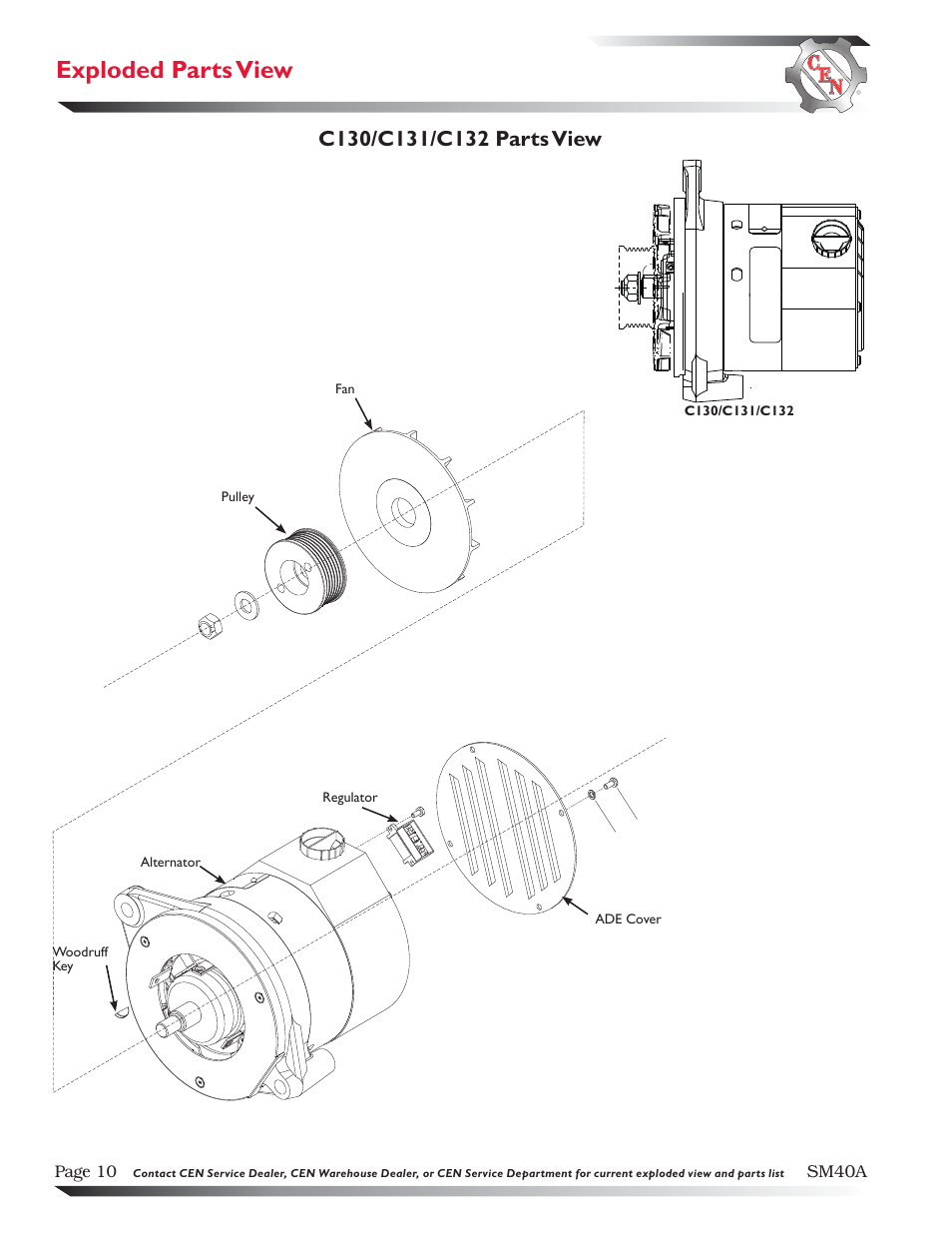 Exploded parts view | C.E. Niehoff & Co. C130/C131/C132 Inst/Parts Rep/TG Combo Guide User Manual | Page 10 / 12