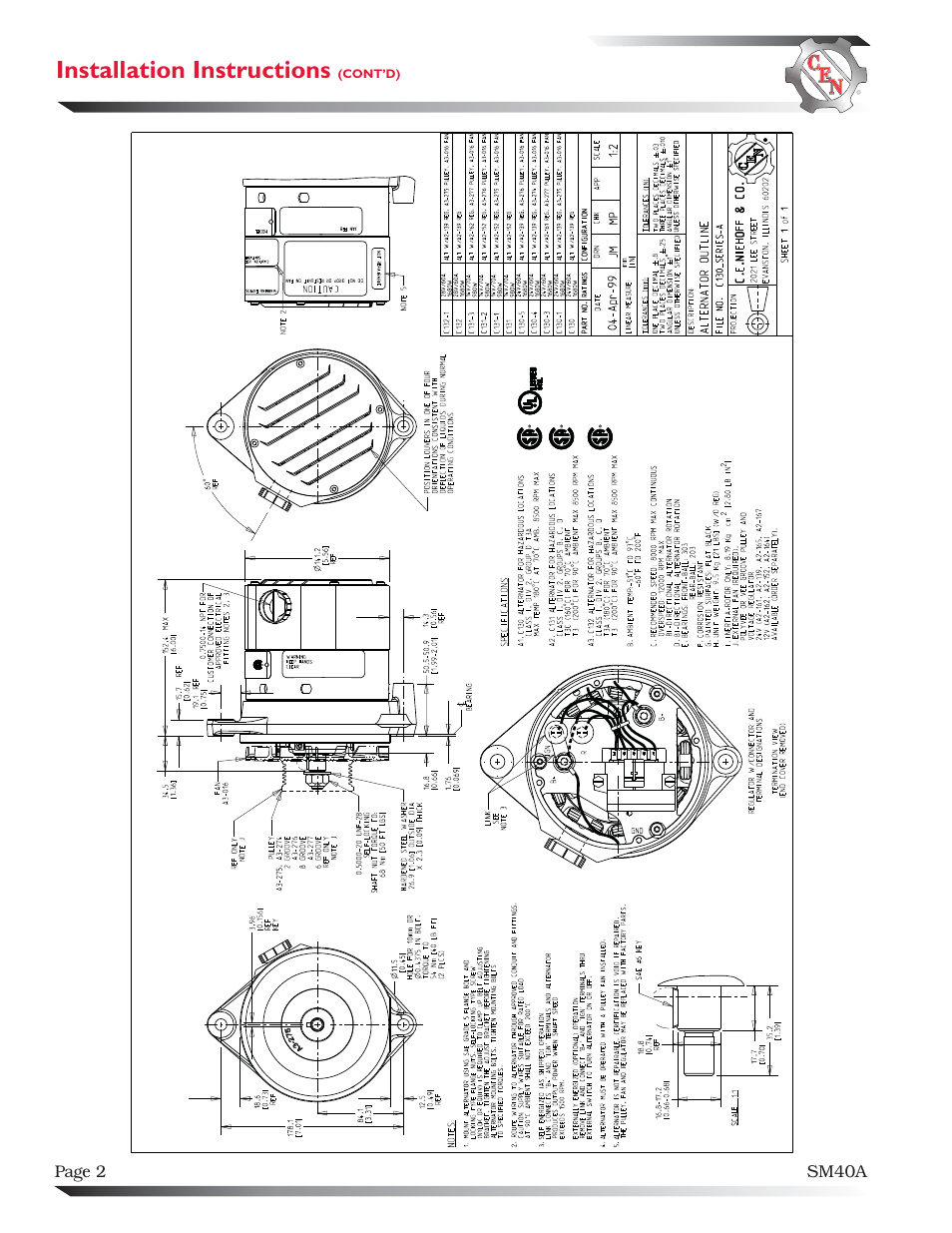 Installation instructions | C.E. Niehoff & Co. C130/C131/C132 Inst/Parts Rep/TG Combo Guide User Manual | Page 2 / 12