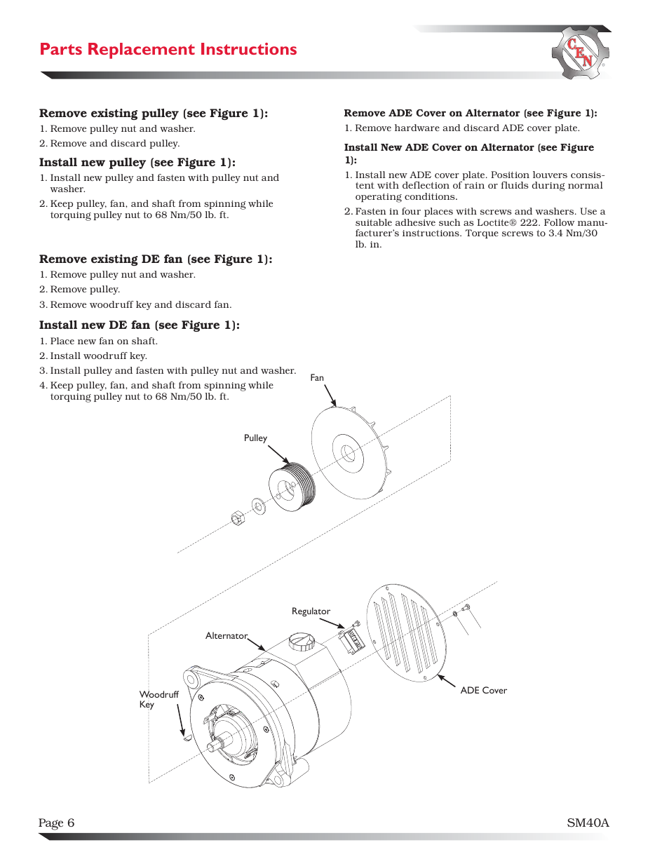 Parts replacement instructions | C.E. Niehoff & Co. C130/C131/C132 Inst/Parts Rep/TG Combo Guide User Manual | Page 6 / 12