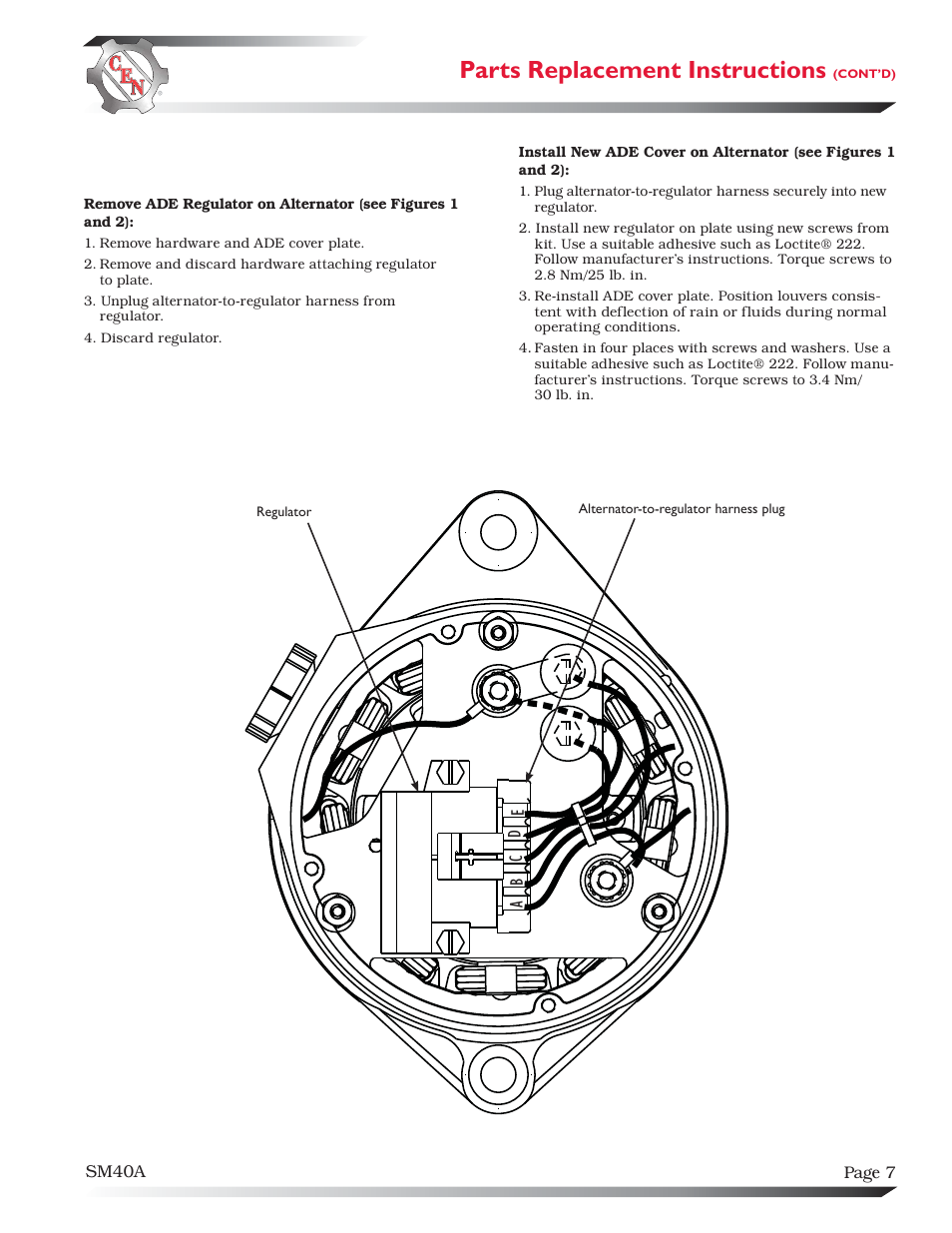 Parts replacement instructions | C.E. Niehoff & Co. C130/C131/C132 Inst/Parts Rep/TG Combo Guide User Manual | Page 7 / 12