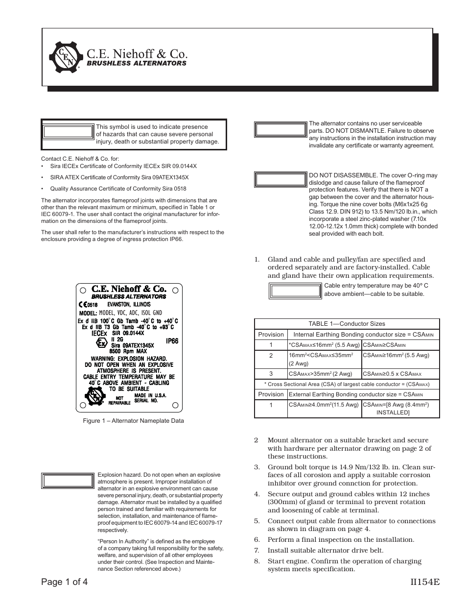 C.E. Niehoff & Co. C190 Series Installation User Manual | 4 pages