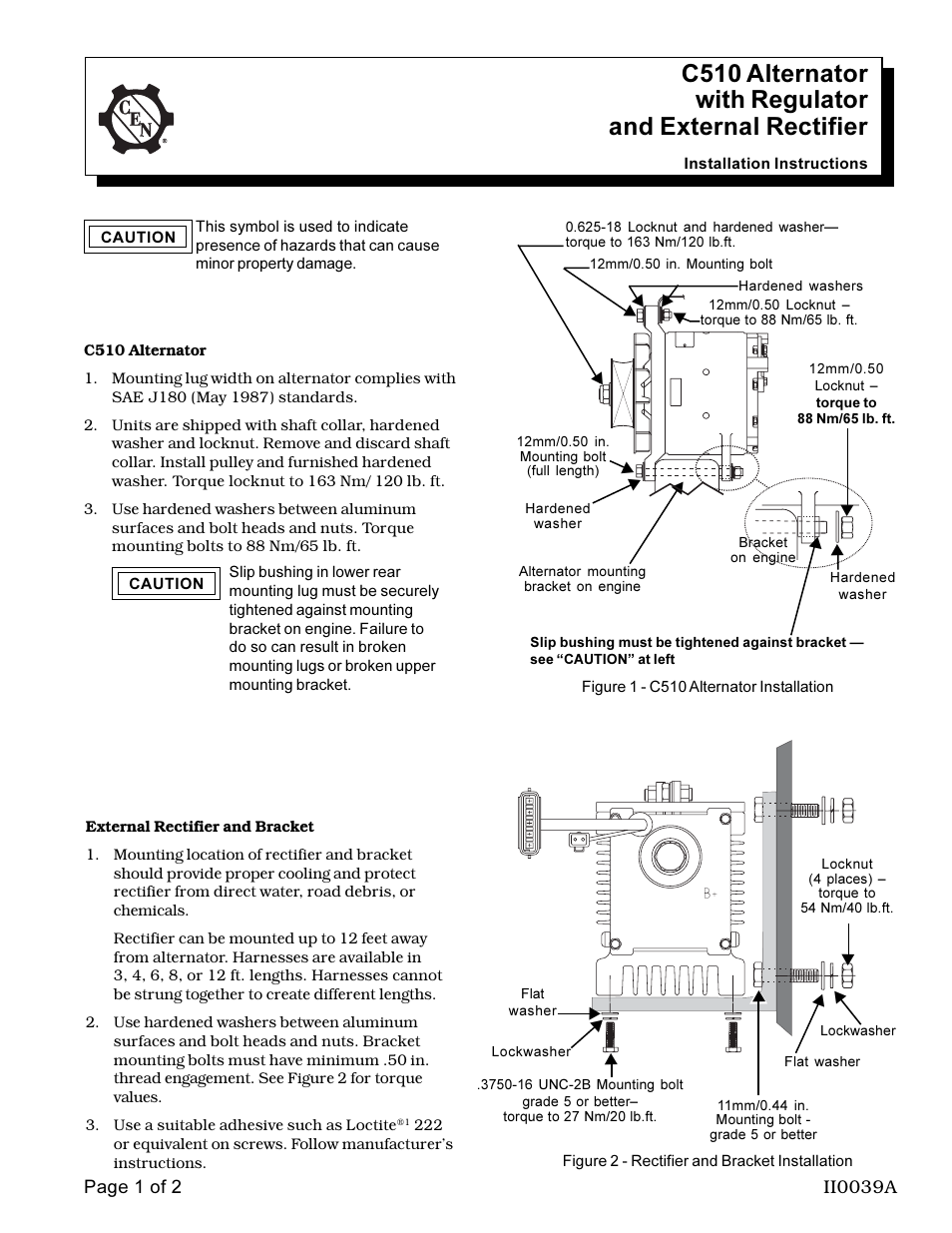 C.E. Niehoff & Co. C510 Alternator Installation User Manual | 2 pages