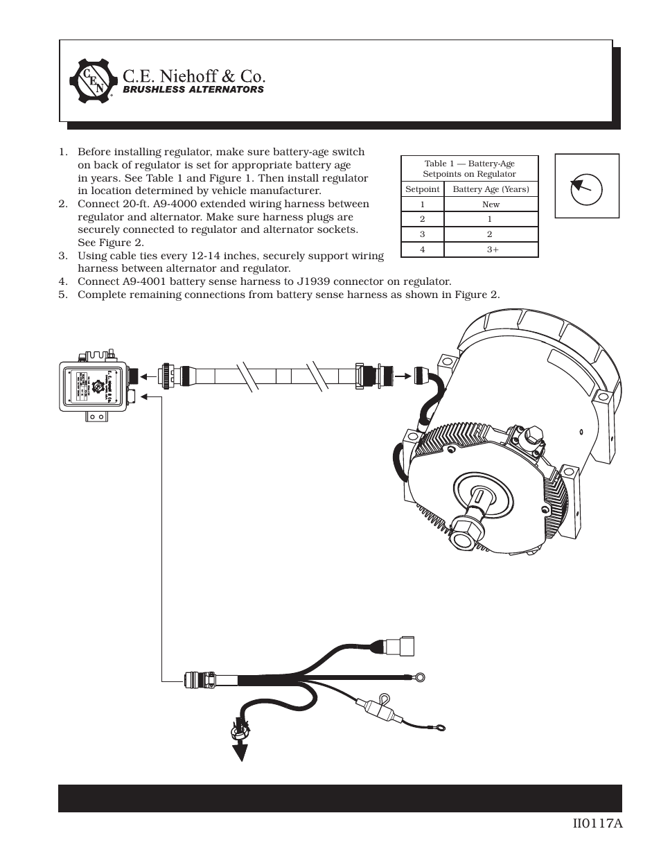 C.E. Niehoff & Co. C520 Alternator/A2-326 Regulator w/Extended Wiring Harnesses Installation User Manual | 1 page