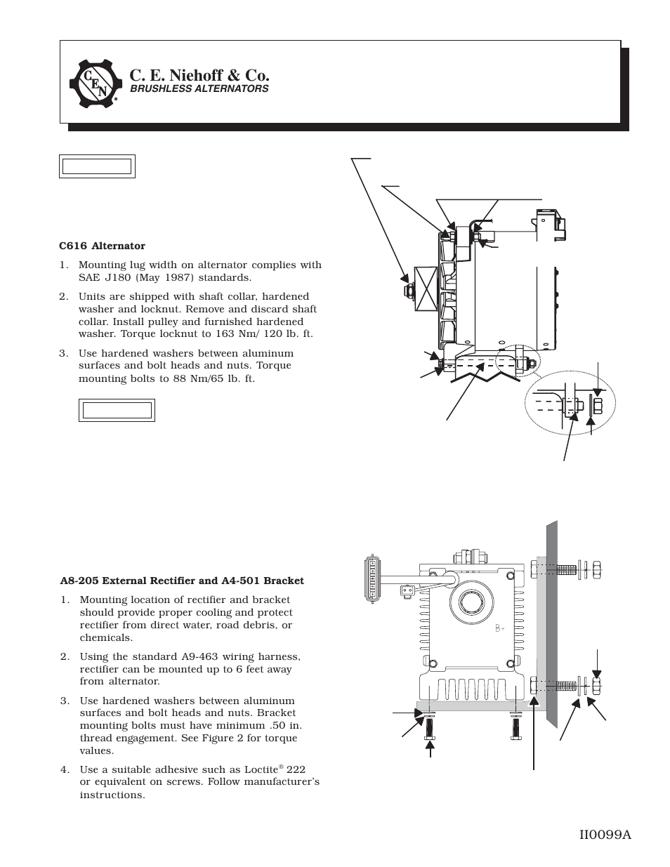 C.E. Niehoff & Co. C616 Alternator/A8-205 Rectifier/A2-136 Regulator Installation User Manual | 2 pages