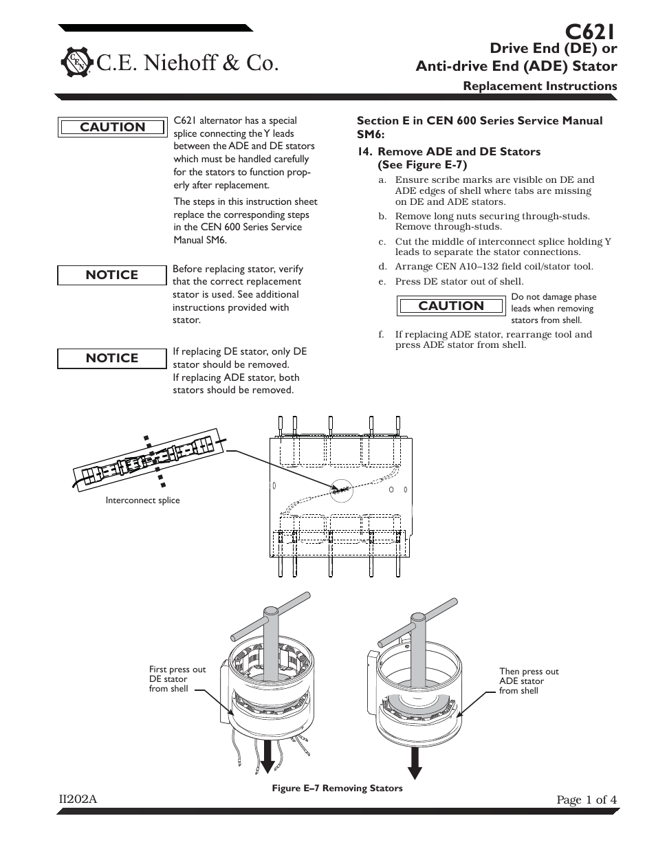 C.E. Niehoff & Co. C621 Stator Replacement Instructions User Manual | 4 pages