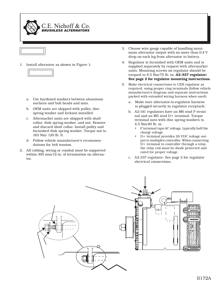 C.E. Niehoff & Co. C626 Alternator Installation User Manual | 2 pages