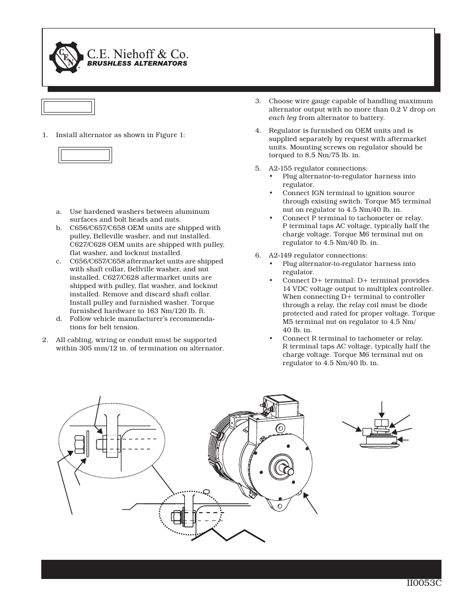 C.E. Niehoff & Co. C627, C628, C656, C657, & C658 Alternator Installation User Manual | 1 page