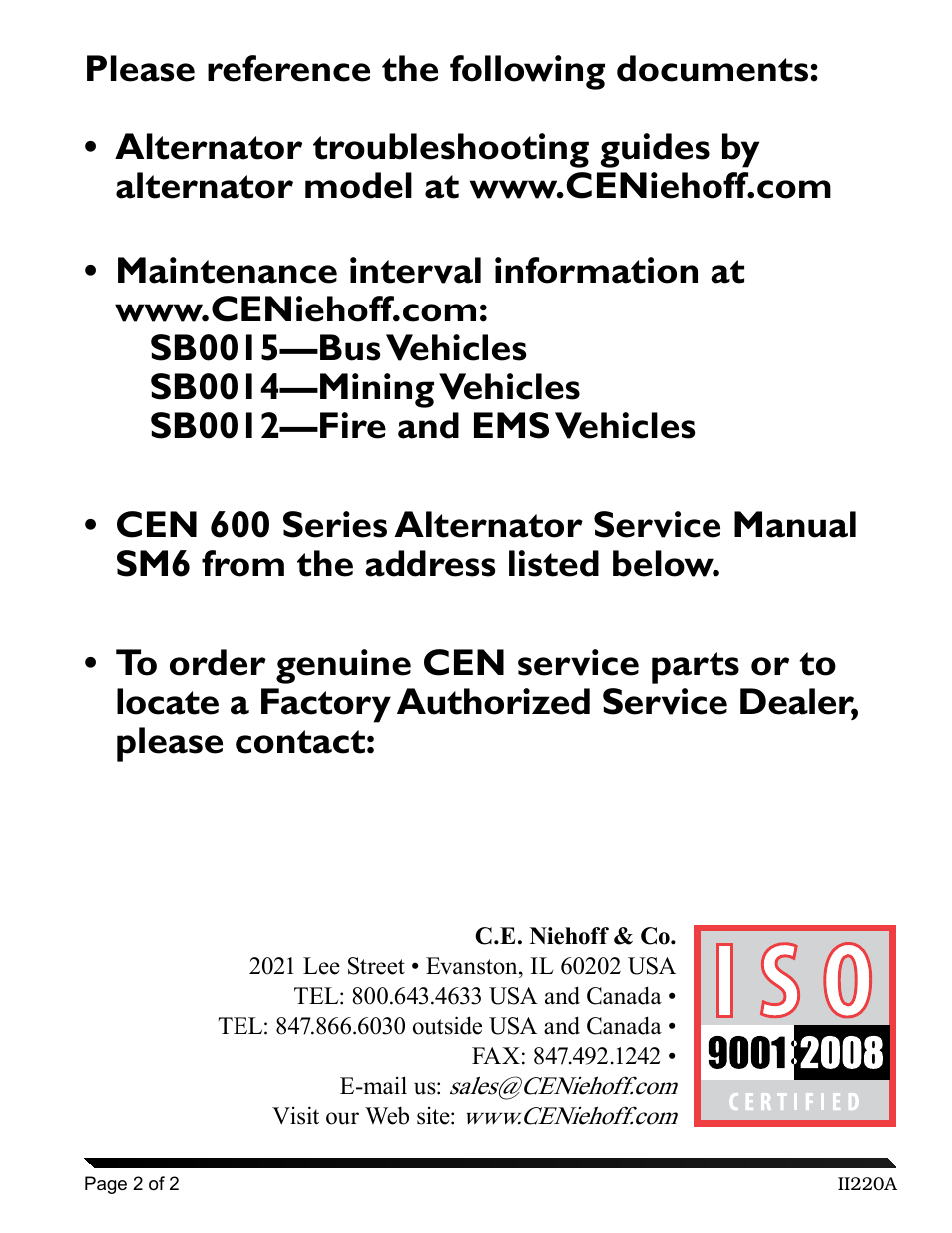 C.E. Niehoff & Co. C629 Alternator Installation User Manual | Page 2 / 2